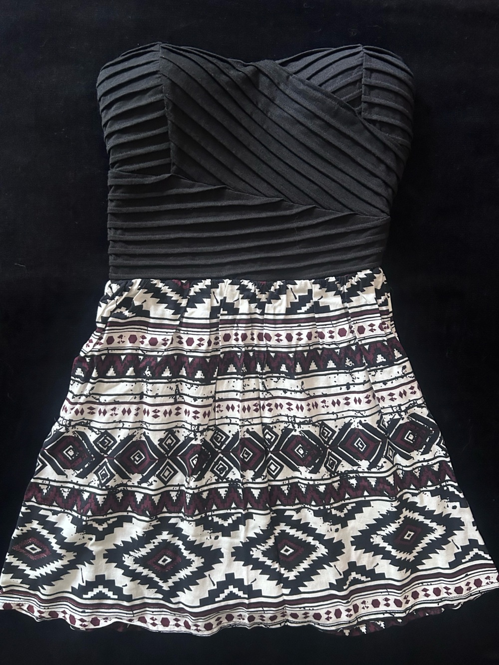 Zumiez Luna Chix Strapless Pleated Bodice Geometric Aztec Print Mini Dress Small